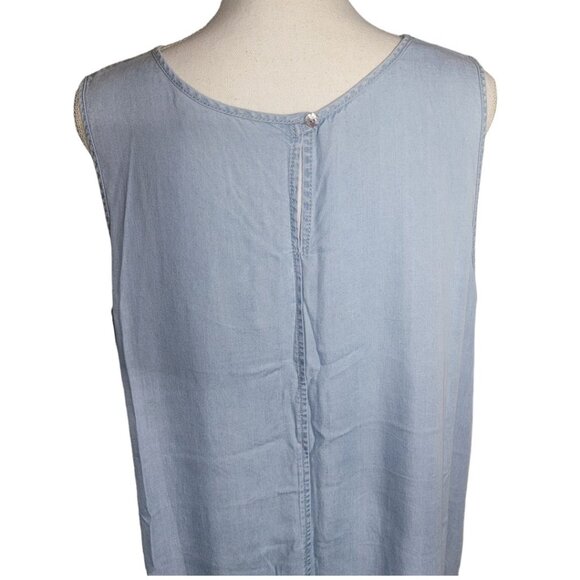 Renuar Dress Pocket Faux Denim Sleeveless Womens XL Simple Basic Blue Round Neck - Picture 9 of 11